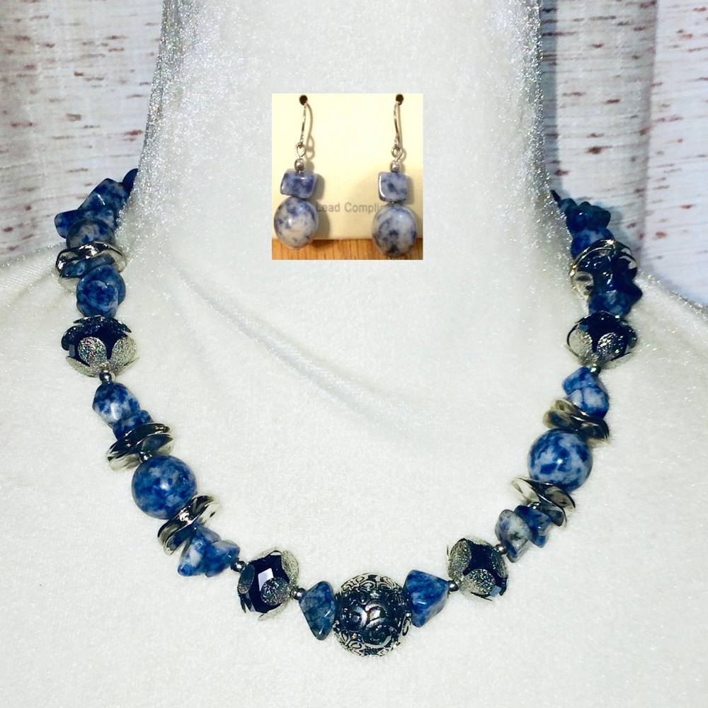 Sodolite Semi-Precious Necklace & Earring Set